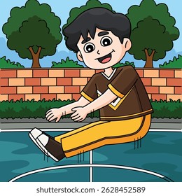 Male Cheerleader Pike Jump Colored Cartoon