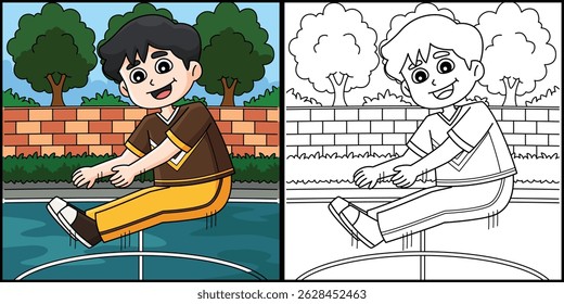 Male Cheerleader Pike Jump Coloring Illustration 