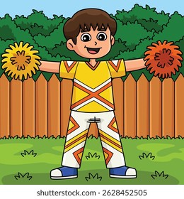Male Cheerleader T Position Colored Cartoon 