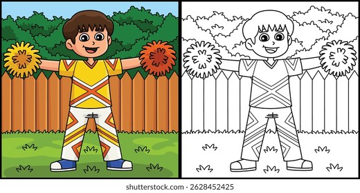 Male Cheerleader T Position Coloring Illustration 