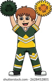 Male Cheerleader Touchdown Cartoon Colored Clipart