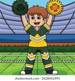 Male Cheerleader Touchdown Colored Cartoon 