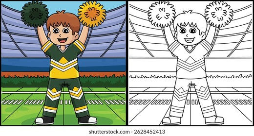 Male Cheerleader Touchdown Colored Illustration 