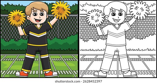 Male Cheerleader Touchdown Coloring Illustration 