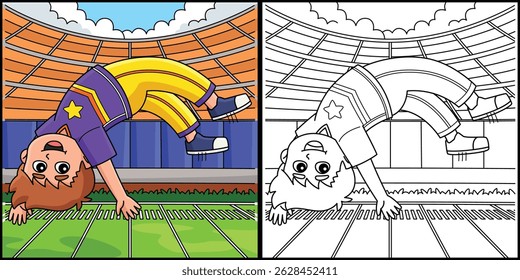 Male Cheerleader Tumbling Coloring Illustration 