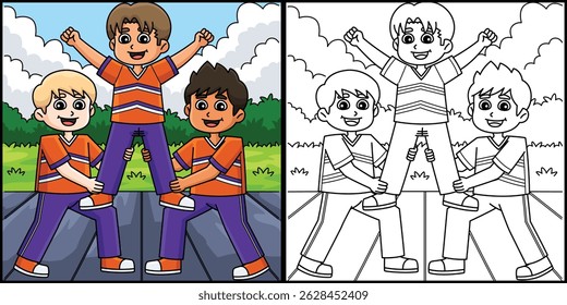 Male Cheerleaders Thigh Stand Colored Illustration