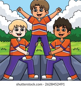 Male Cheerleaders Thigh Stand Colored Cartoon 