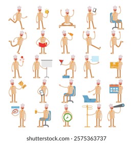 male chef characters in different poses illustration set