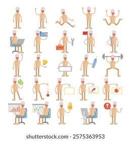 male chef characters in different poses illustration set