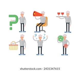 male chef characters set vector illustration