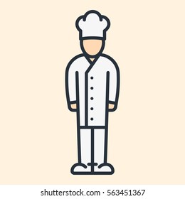 Male Chef Cook Character Uniform Hat Minimal Colorful Flat Line Stroke Icon Pictogram Symbol Illustration