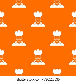 Male chef cook pattern repeat seamless in orange color for any design. Vector geometric illustration
