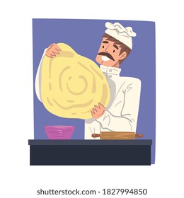 Male Chef Cooking Pizza, Delivery Service Concept Cartoon Style Vector Illustration