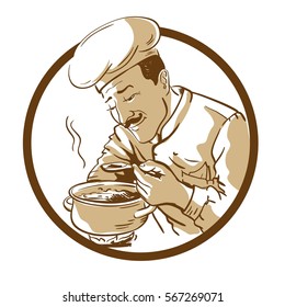 Male chef cooking specialty of the house
