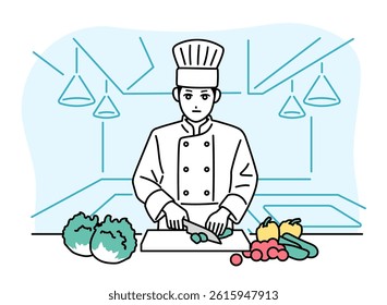 Male chef cutting vegetables in the kitchen