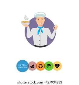 Male chef holding bowl with soup