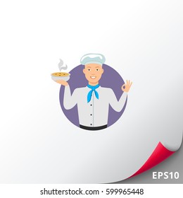 Male chef holding bowl with soup