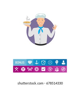 Male chef holding bowl with soup