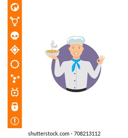 Male chef holding bowl with soup