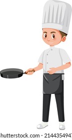 Male chef holding frying pan illustration