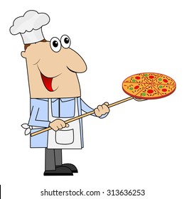 male chef with a pizza, vector illustration