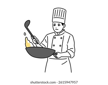 A male chef preparing fried rice using a wok