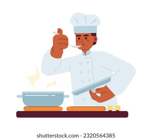 Male chef semi flat colorful vector character. Editable half body caucasian cooking person on white. Simple cartoon spot illustration for web graphic design