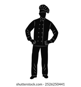 Male chef silhouette on white background, vector