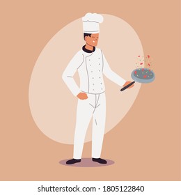male chef in uniform cooking vector illustration design