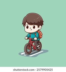 male chibi character goes to school on a bicycle