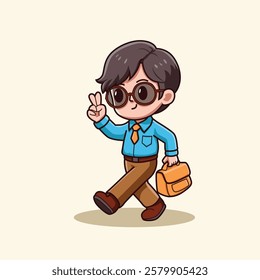 male chibi character goes to work