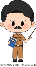 The male chibi teacher is passionate about teaching, bringing knowledge in a unique and fun style, creating a cheerful and inspiring learning atmosphere.