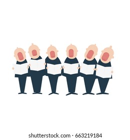 Male Chorus In Action. Vector Illustration Isolated On White Background