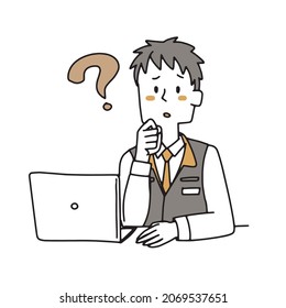  A male clerk at a consumer electronics retail store who has doubts

