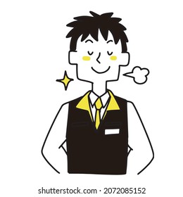 A male clerk at a home electronics mass retailer who is good at
