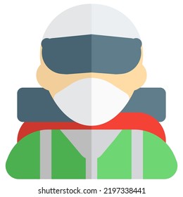 Männlicher Kletterer im Anzug mit Rucksack.