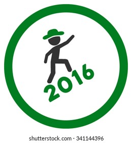 Male Climbing 2016 vector icon. Style is bicolor flat circled symbol, green and gray colors, rounded angles, white background.