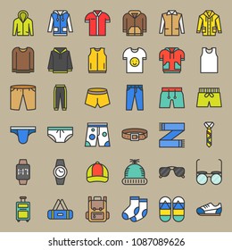 Male clothes and accessories filled outline icon set 2