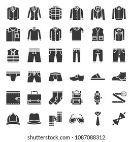 Male clothes and accessories solid icon set 1