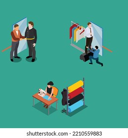 Male Clothing Designer Tailor 3d isometric vector illustration concept for banner, website, landing page, ads, flyer template