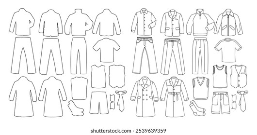 Male clothing mockups, wardrobe sketch, set