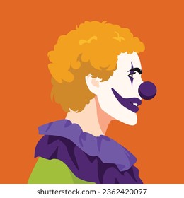 male clown face in profile. side view of people face. concept of halloween, circus. avatar. flat vector illustration.