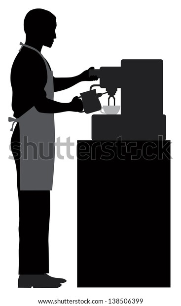 エスプレッソを作る男性用コーヒーバリスタシルエットとエスプレッソを使った蒸し牛乳ベクターイラスト のベクター画像素材 ロイヤリティフリー