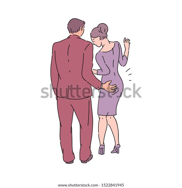スーツを着た男性の同僚や上司が 女性の尻の後ろのドレスを着る 男が会社の職場で女の尻をたたく セクハラと暴力 ベクター漫画イラスト のベクター画像素材 ロイヤリティフリー