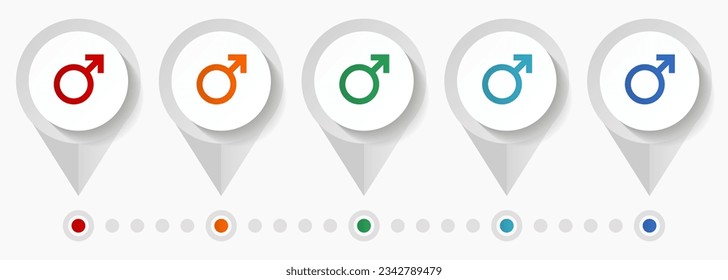 Male concept vector icons, editable infographic template, set of colorful flat design pointers