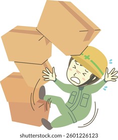 A male construction worker is injured when a pile of cardboard boxes falls over