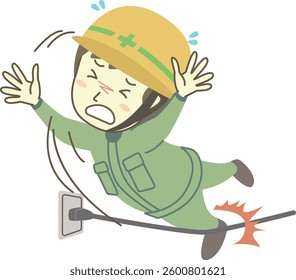 Male construction worker tripping over an electrical outlet