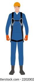 Male Construction Worker Wearing Full Harness And Lanyard