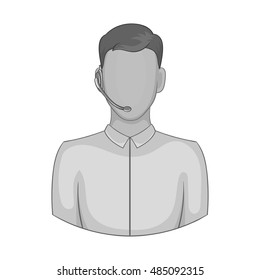 Male consultant icon in black monochrome style isolated on white background. Help symbol vector illustration