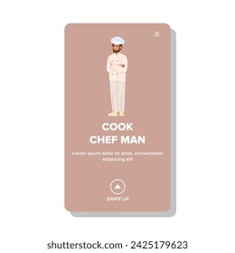 male cook chef man vector. professional young, closeup person, prepare portrait male cook chef man web flat cartoon illustration